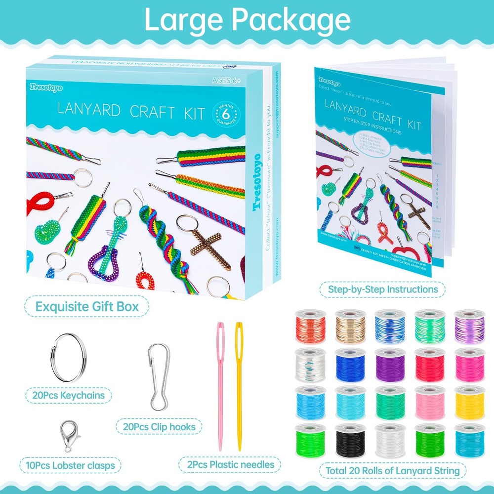 Tresotoyo Lanyard String, 20 Rolls Gimp Plastic Strings Multicolors