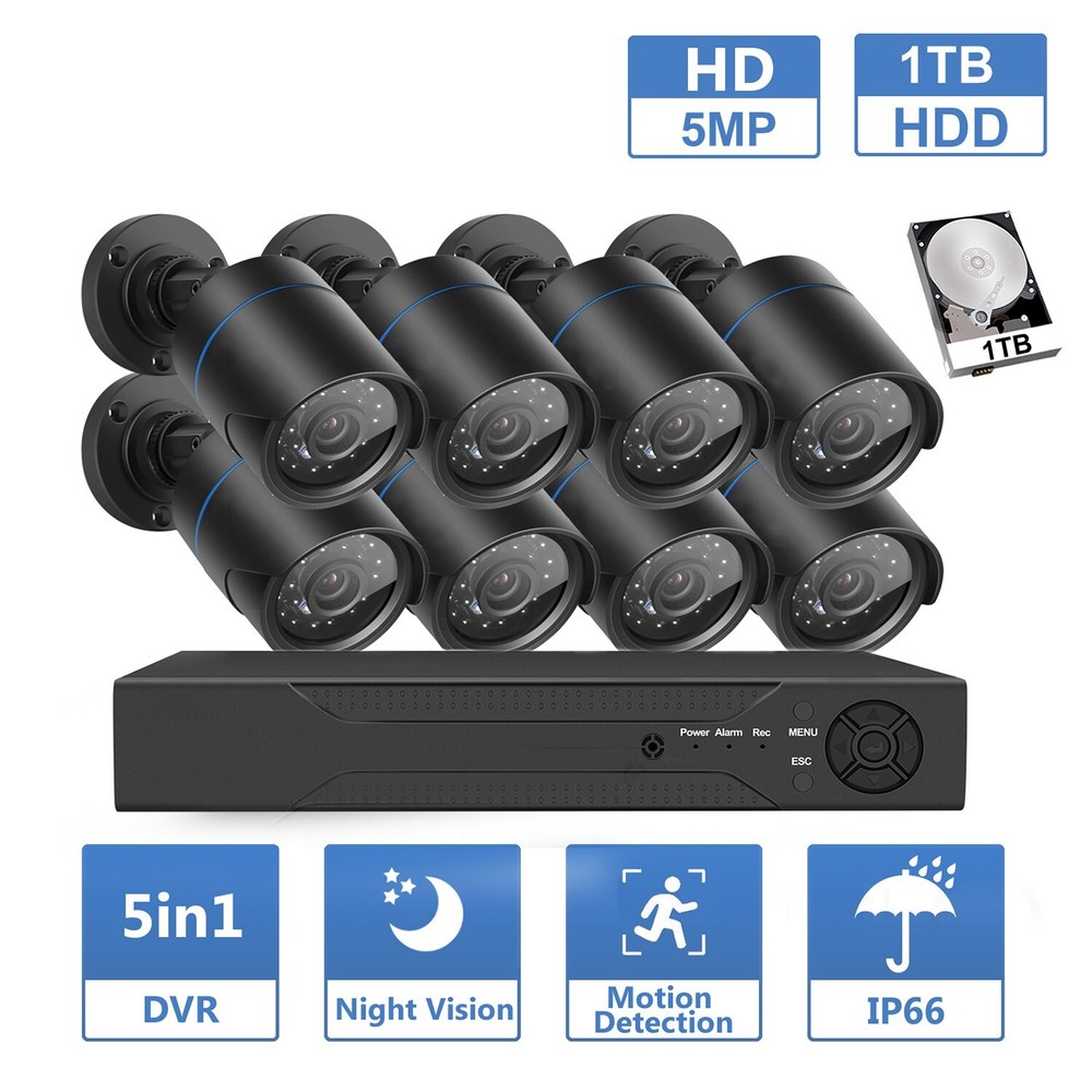 5MP 4CH 8CH DVR CCTV Security Camera System Motion Detection IR Night Vision