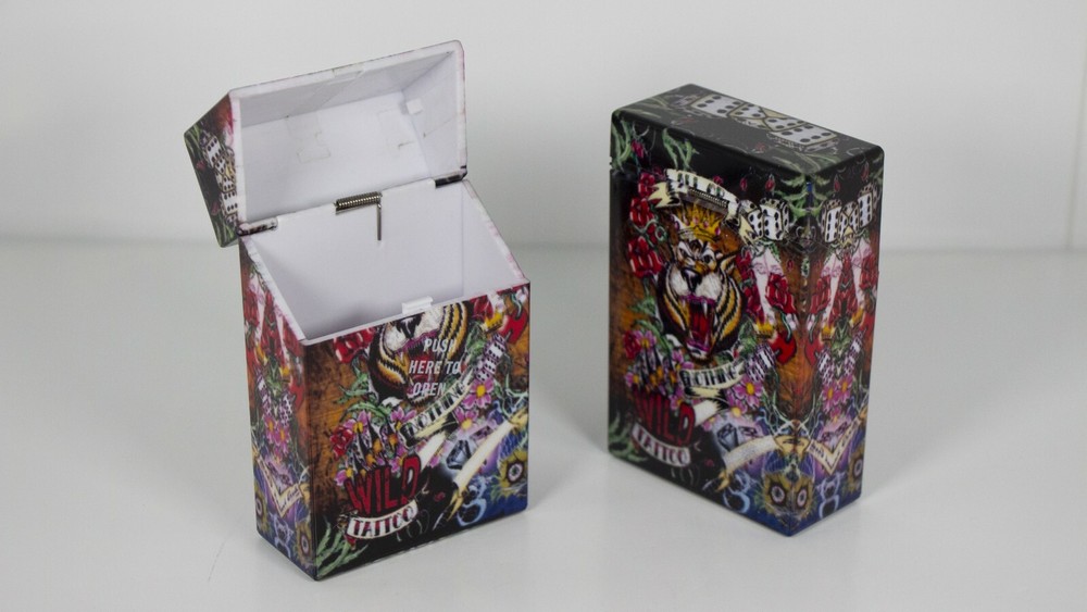 12 Tattoo Design Push Open Plastic Cigarette Case Pack Holders King Size