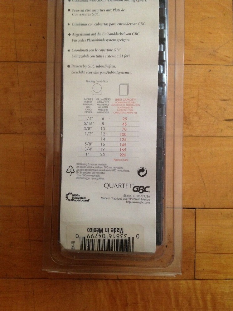 GBC Presentation Binding Combs Spines 1/4 -0.25 "Inch Black 50 Count