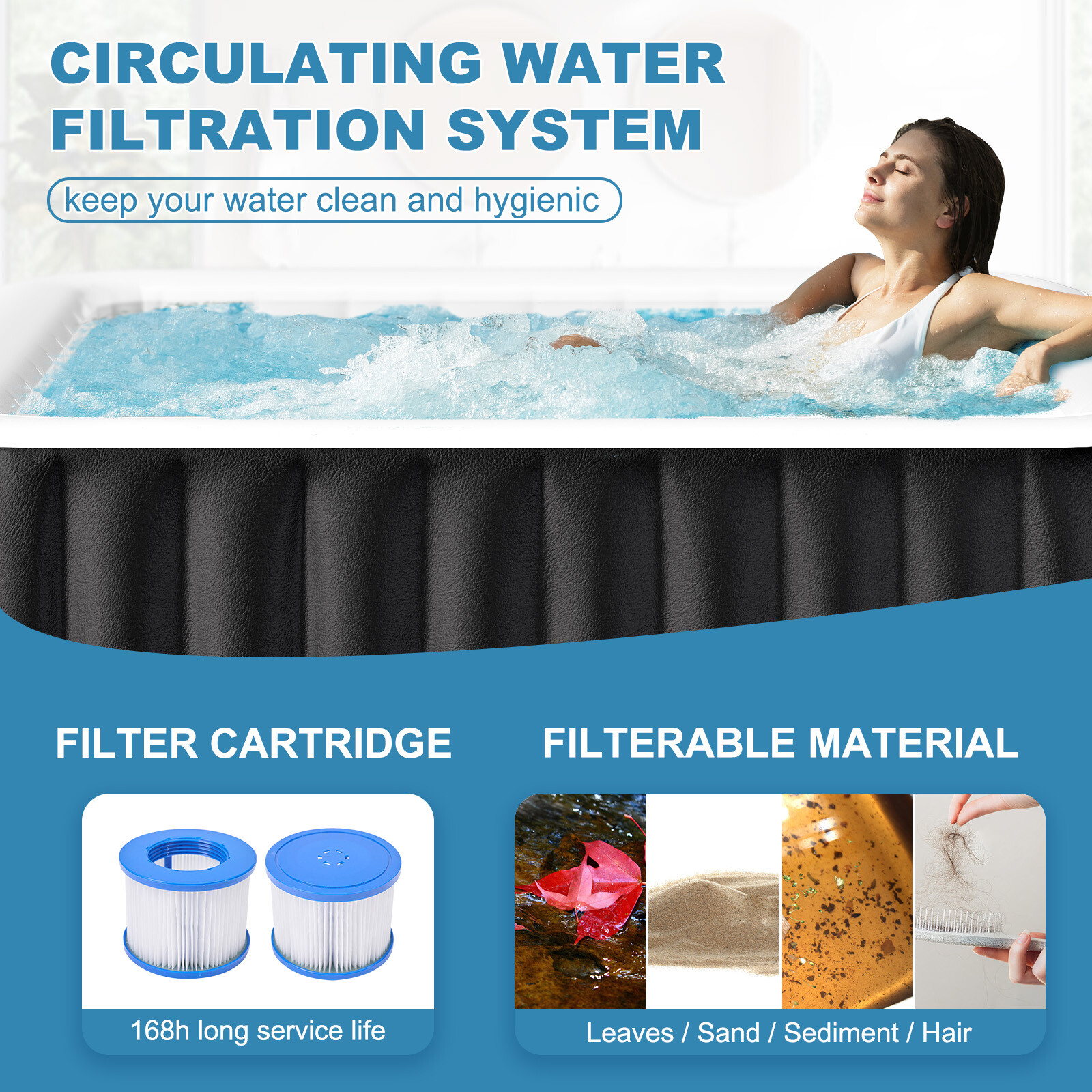 NAIZEA 240 Gallon Inflatable Hot Tub 6 Person Control Panel With 130 Bubble Jets