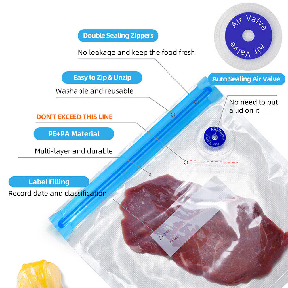 24pcs Sous Vide Bags Vacuum Sealer Pump Reusable Vacuum Food Storage Bags Kit US
