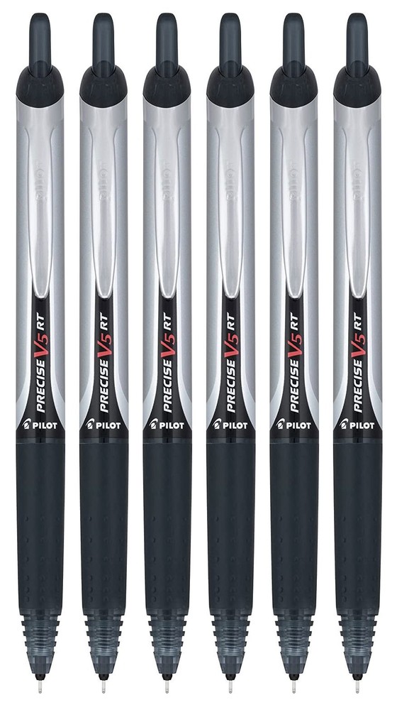 Pilot Precise V5 RT Retractable Pens 6pc Black 0.5mm Extra Fine Needle Point Tip