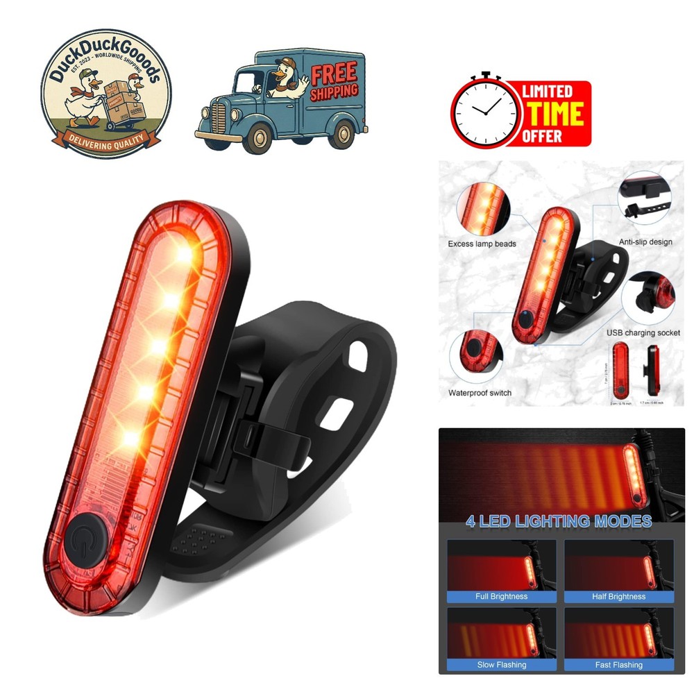 Lightweight 5-LED Bike Tail Light - Rechargeable, Easy Install, Multi-Modes