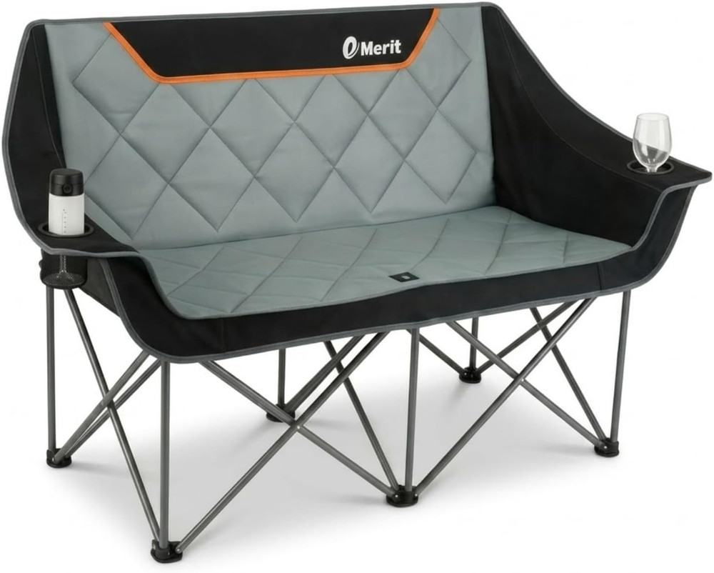 Oversized Fully Padded Camping Chair, Heavy Duty 650LB Folding Camping Loveseat,