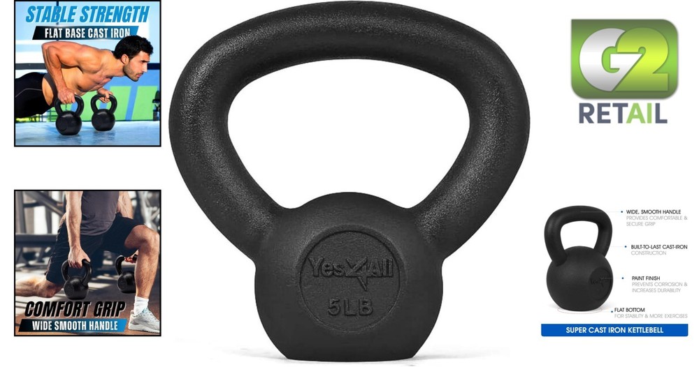 5 LB Solid Cast Iron Kettlebell - High-Quality Weight for Full Body Workout