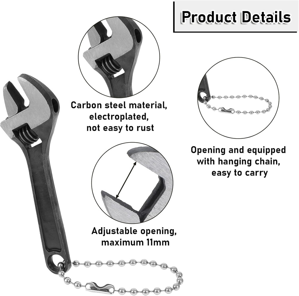 2 Pcs 2.5" Mini Adjustable Crescent Wrench Set, Locking Keychain Wrench for Repa