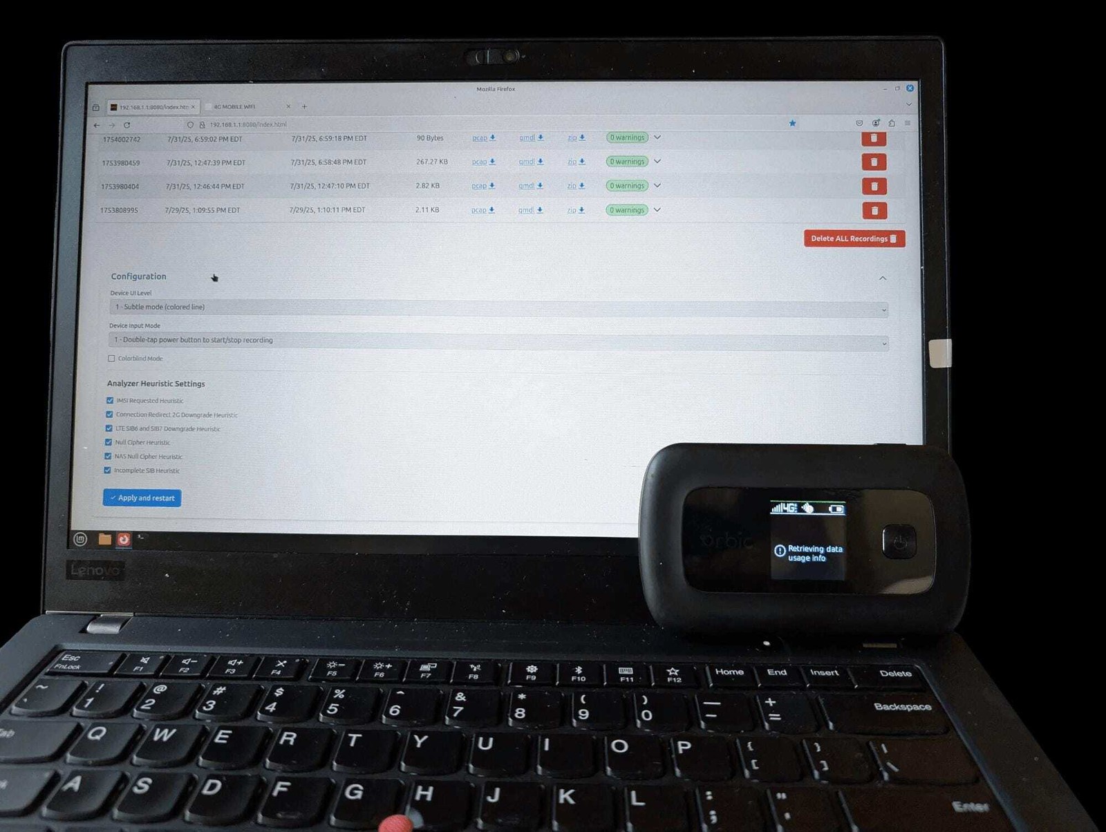 RayHunter IMSI Catcher & Stingray Detector - Orbic RC400L Mobile Hotspot