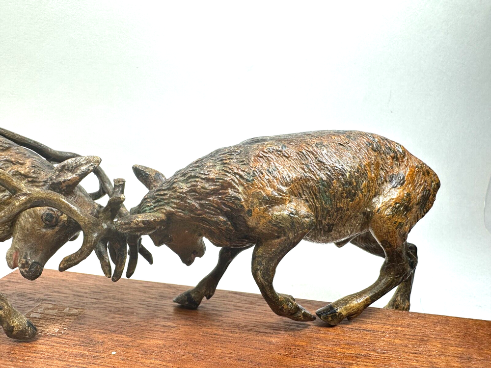 Large Vintage Vienna Bronze Stags Fighting