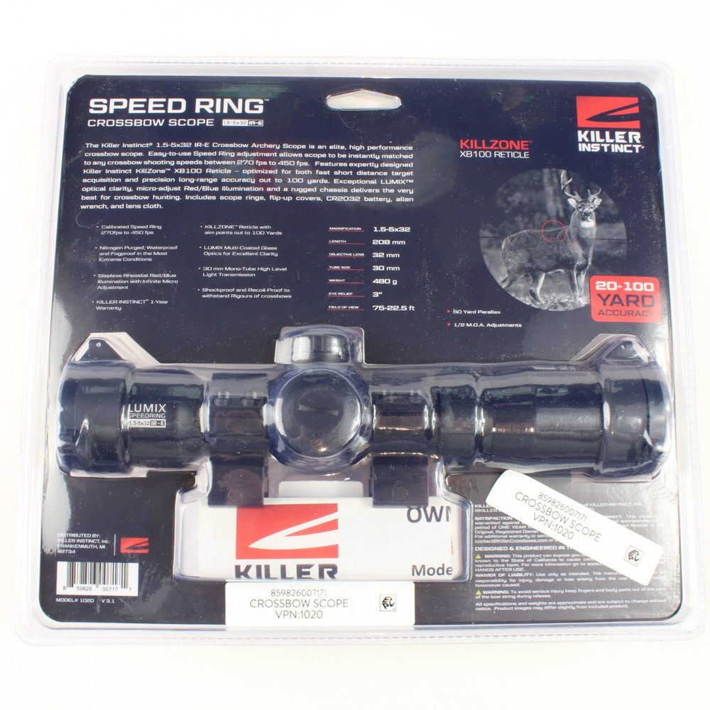 Killer Instinct Lumix Speed Ring 1.5-5x32 IR-E Crossbow Scope