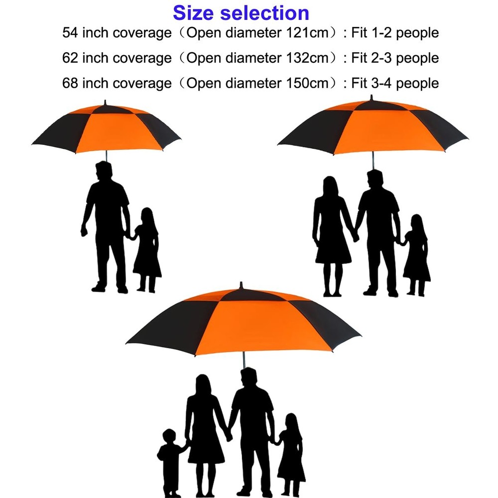 Vented Golf Umbrella 54/62/68 Inch Automatic Extra Large Windproof Oversize S...