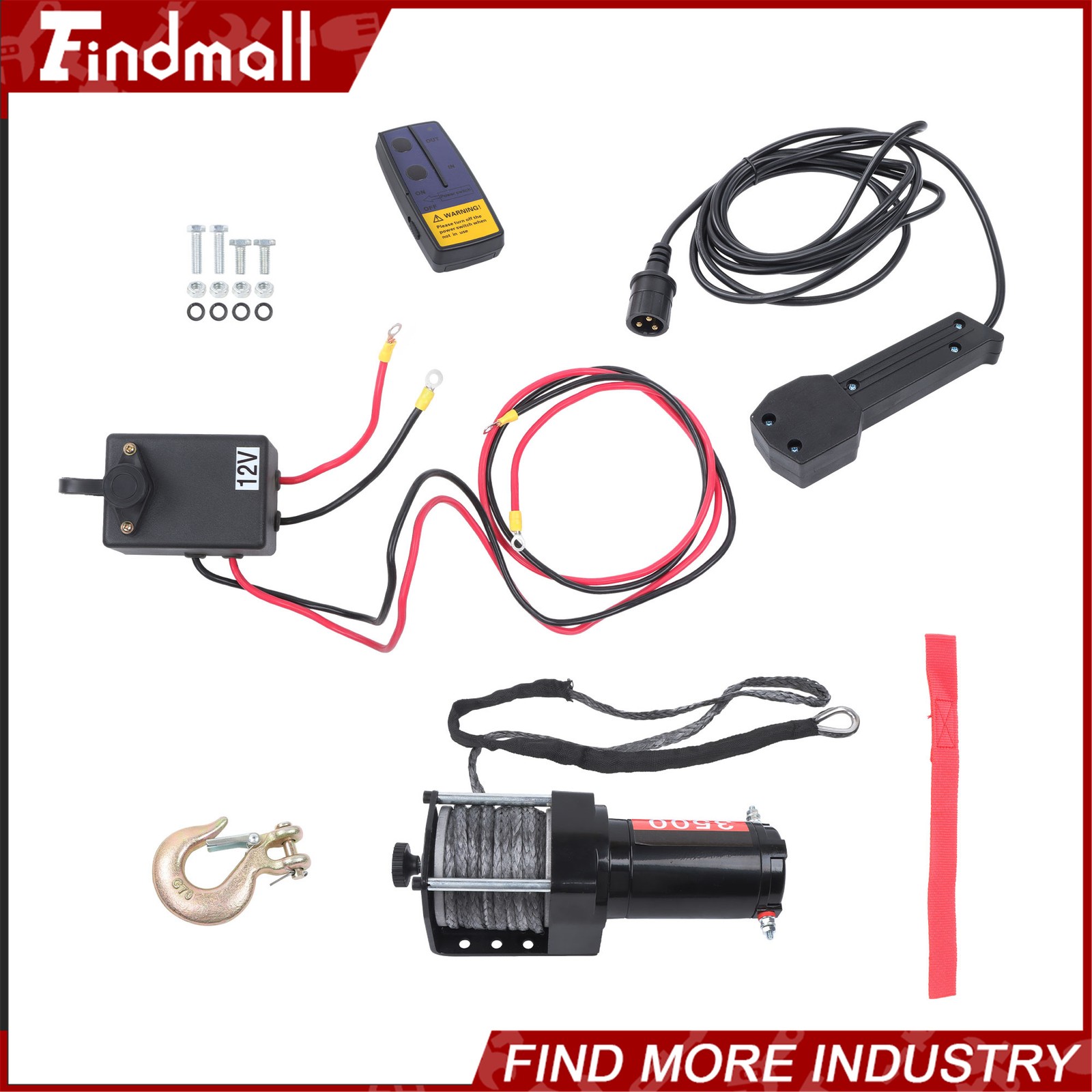 Findmall 3500lbs 12V Synthetic Rope Electric Winch w/ Wireless + Wired Remote