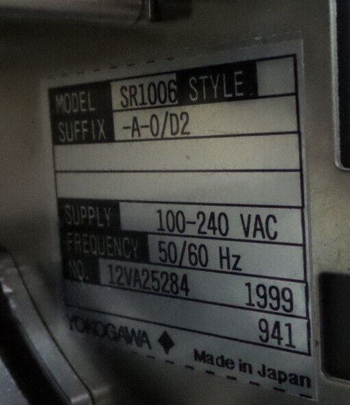 Yokogawa Chart Recorder Model SR1006 Recorder Machine Data Instrument