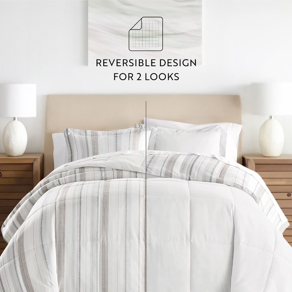 Kaycie Gray Striped Patterned Reversible Comforter Set
