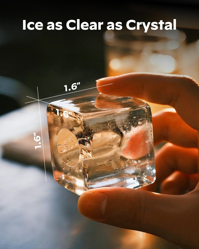Silonn Clear Ice Cube Maker Countertop, Makes 3 Large 1.6″ Cubes in 20 Mins