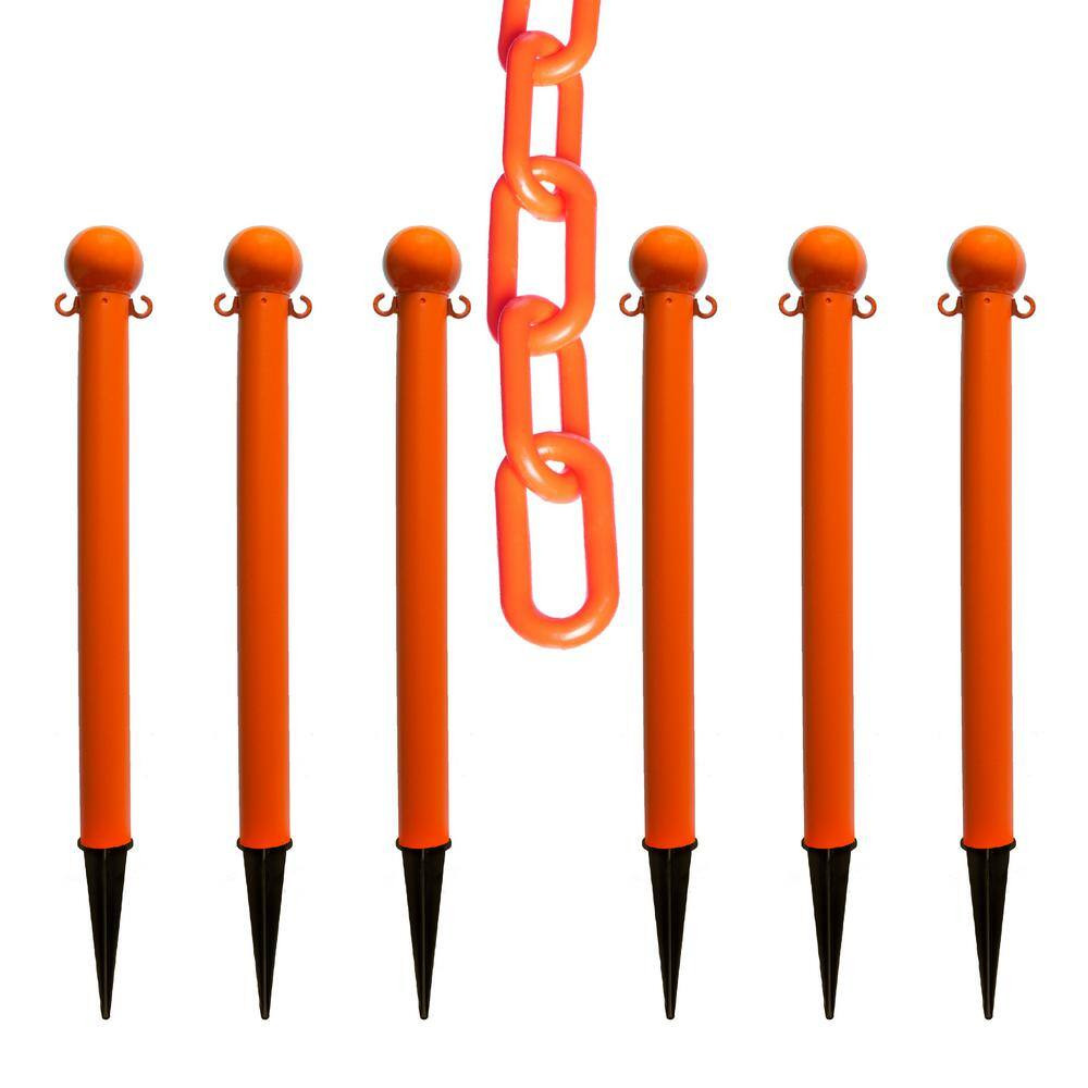 Safety Orange Heavy-Duty Ground Pole and Chain Kit
