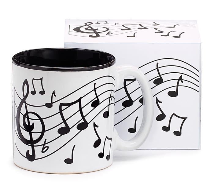 burton+BURTON Mug White With Black Music Notes, 13-Ounce