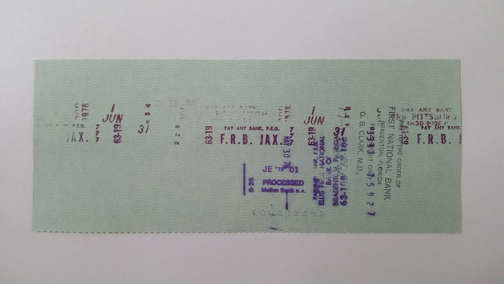G.B. Clark, M.D.: 1978 Pittsburgh Pirates Expense Check