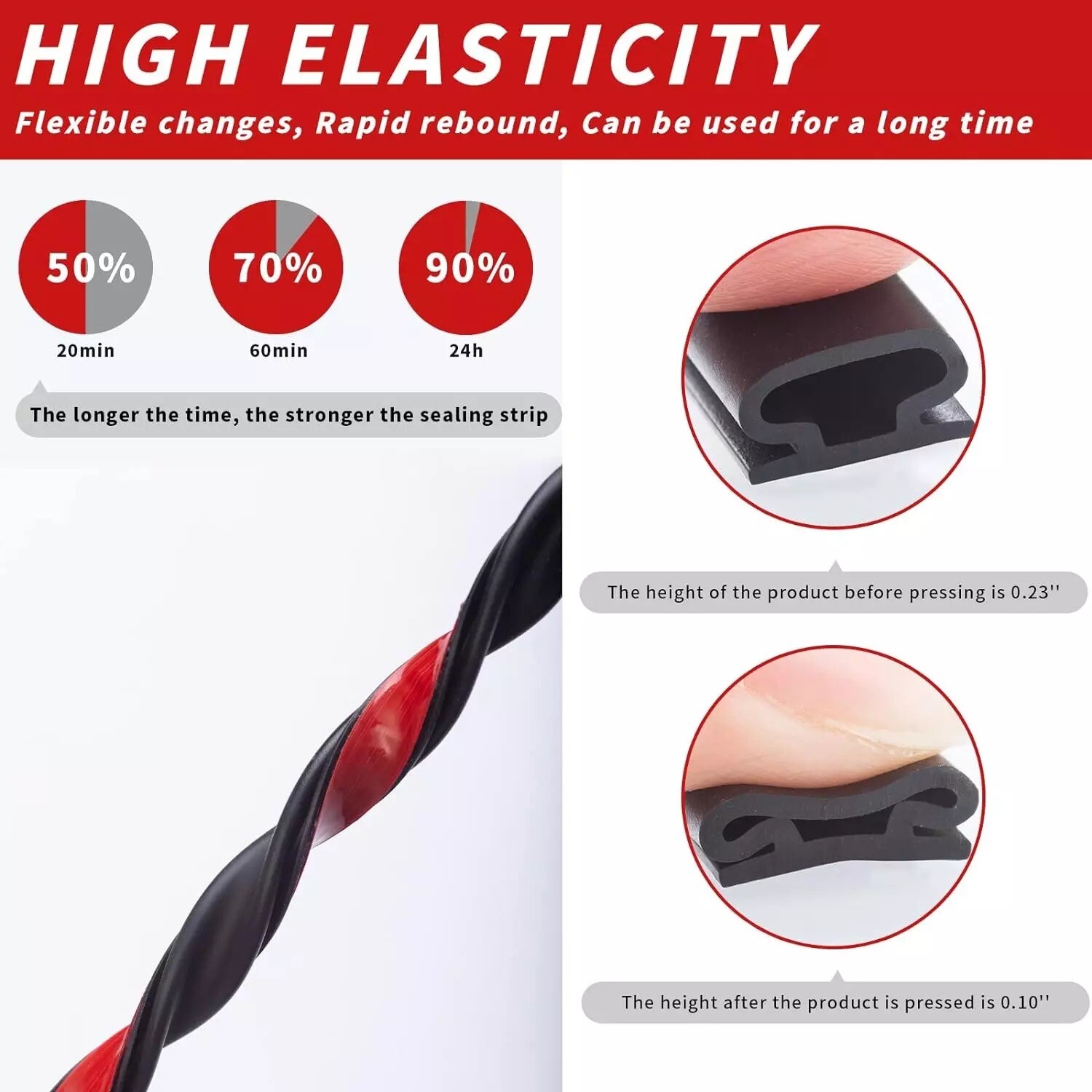 40 Feet Rubber Weather Stripping Door Seal Strip, Self-Adhesive Backing D-Shape