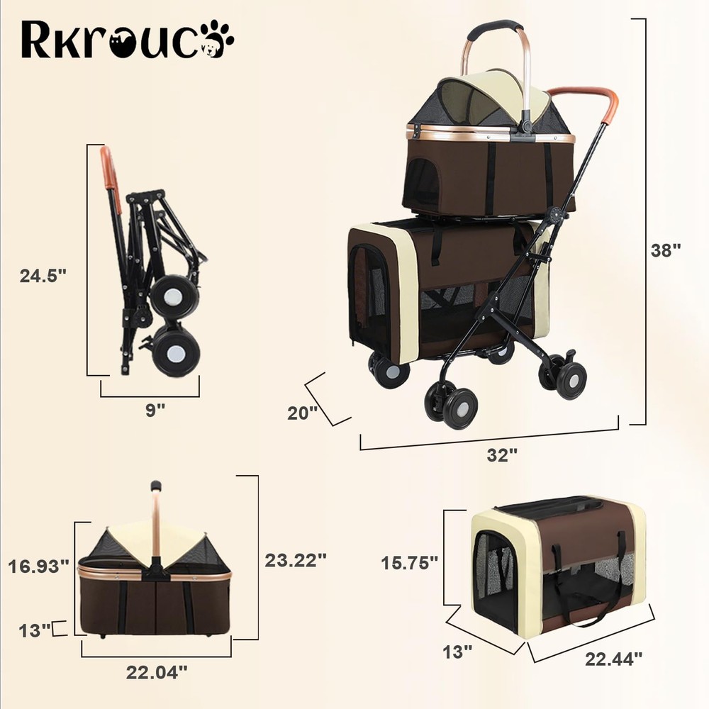 Foldable Double Pets Stroller for Dog Portable Cat Strollers for Small Medium...