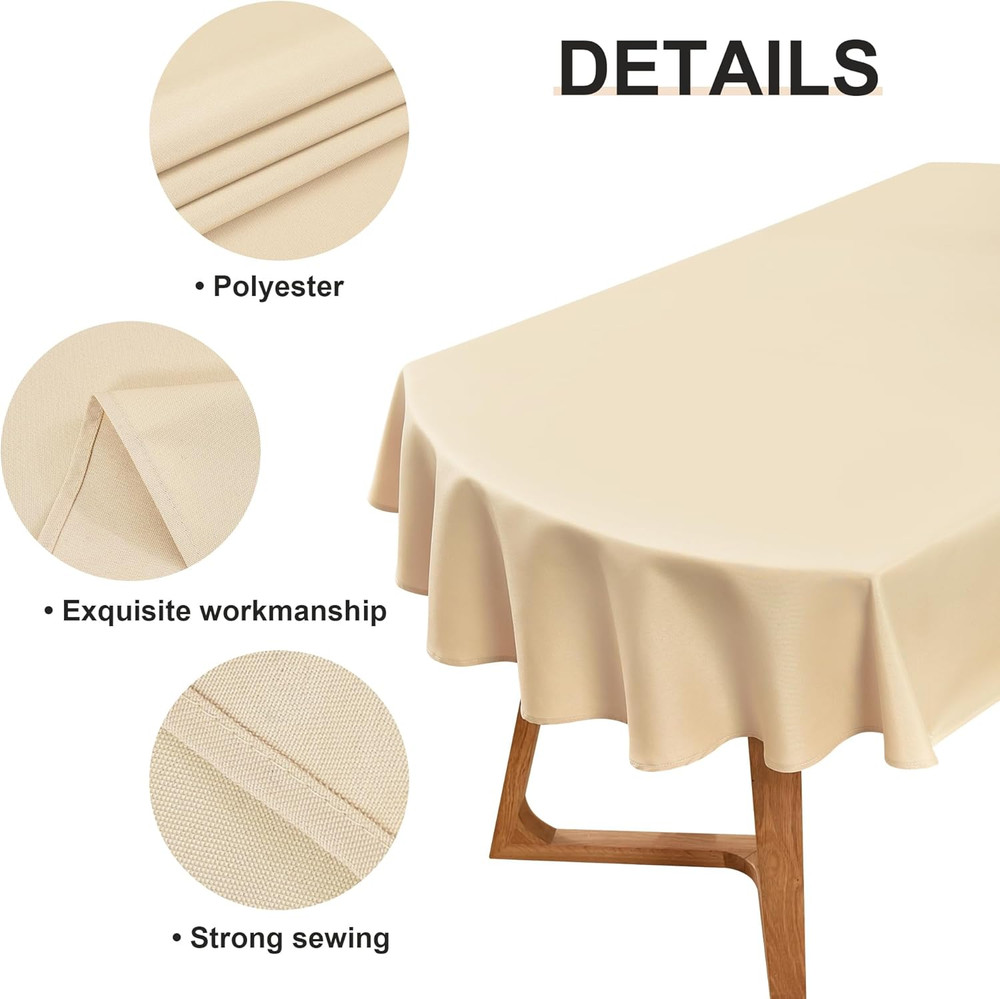 Oval Tablecloth 60 x 84 Inch Washable Fabric Table Cloth Solid Beige Table Cover