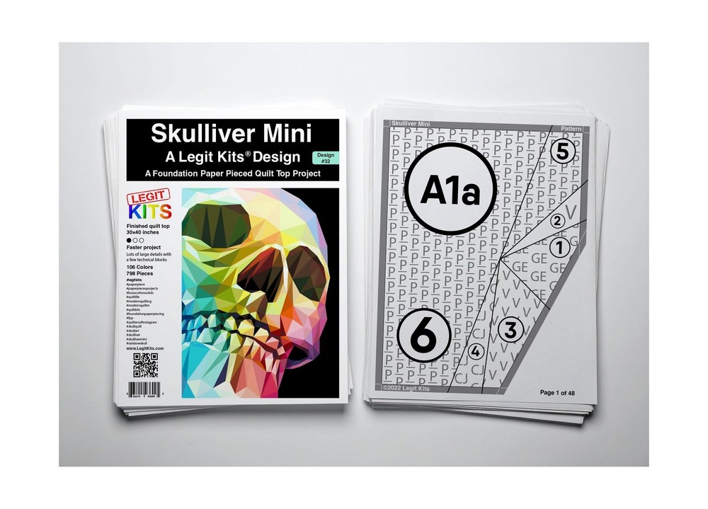 Skulliver Mini Quilt Kit, Foundation Paper Piecing Pattern with Precut Fabric...