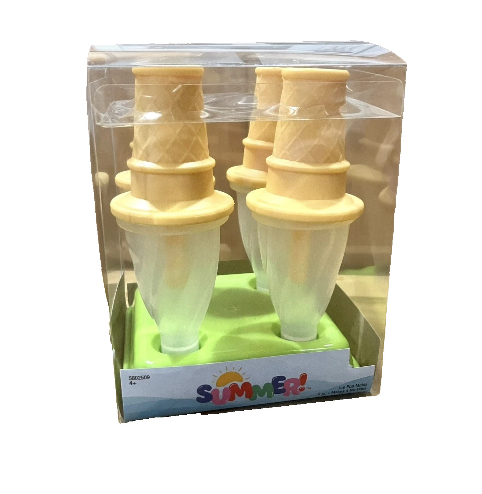 New Popsicle Mold Ice Cream Cone Shaped Set of 4 w/base Hobby Lobby tub3
