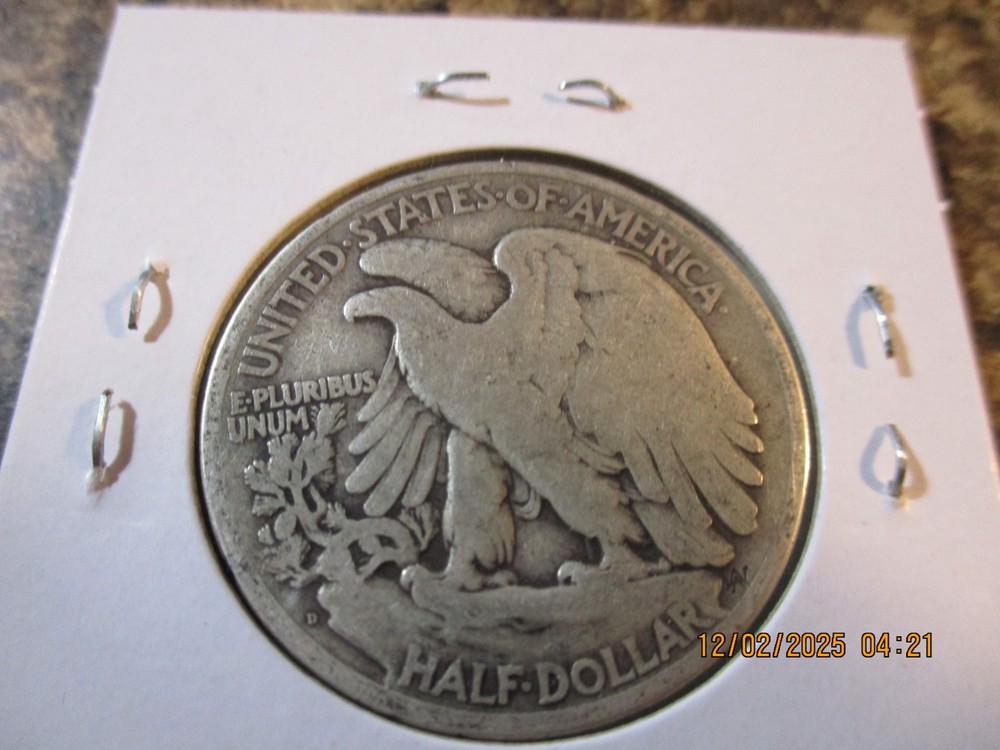 1918-D WALKING LIBERTY SILVER HALF DOLLAR FINE 08