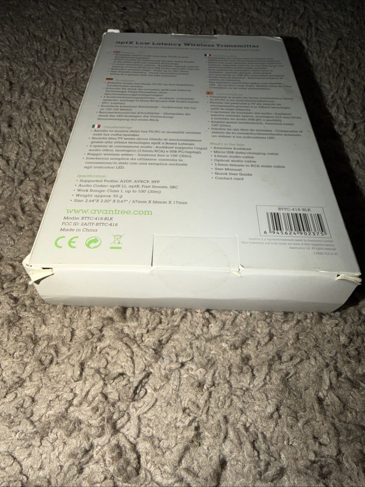 Avantree Audikast aptX Low Latency Bluetooth 5.0 Audio Transmitter for TV/PC