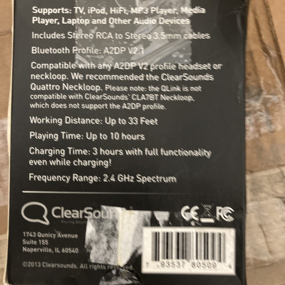 ClearSounds Audio Transmitter/Receiver QLink Bluetooth Transmitter