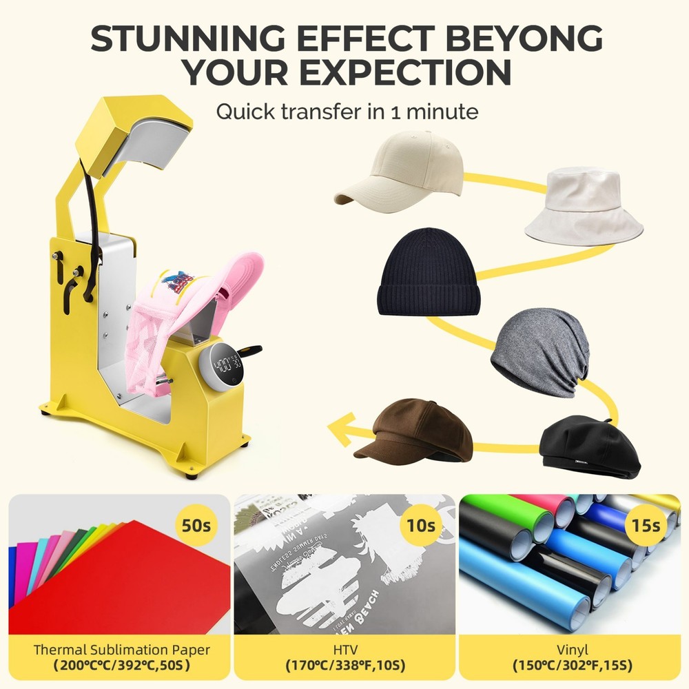 🎁3-in-1 Professional Hat Heat Press with Precise Knob Control Panel for DIY🎁