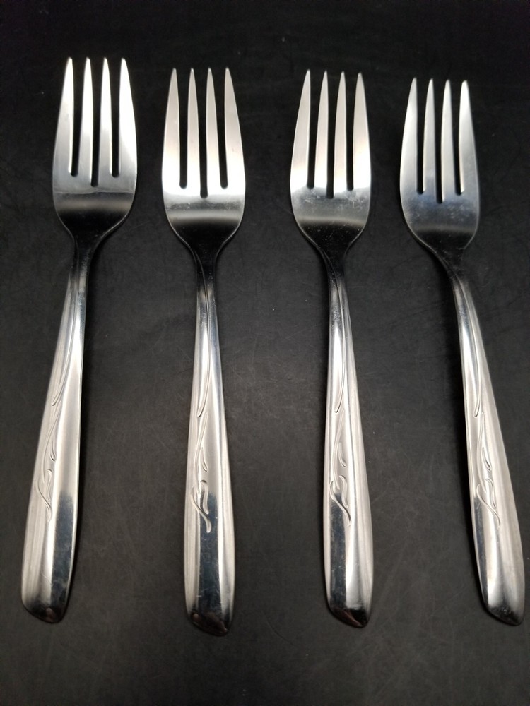 Vtg 4 MCM Onieda spring leaf silverware/ flatware salad forks