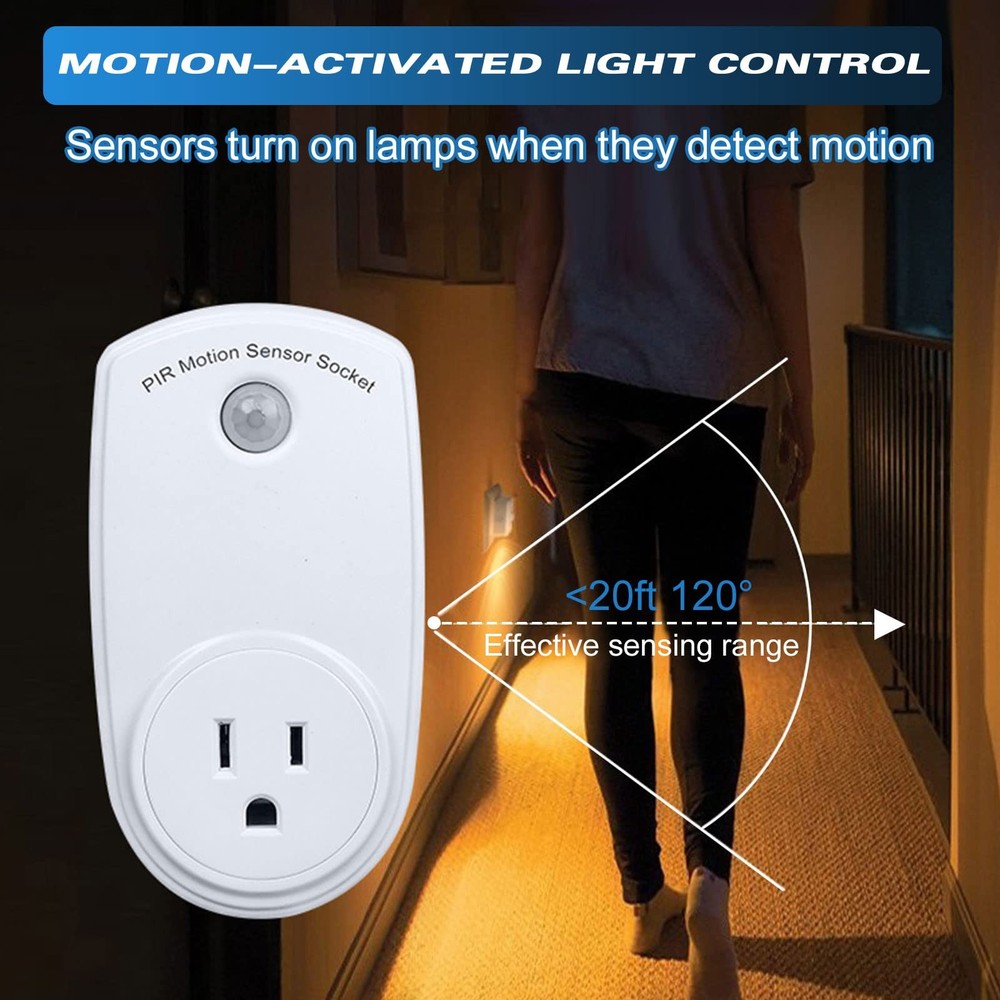 4 Pieces Motion Sensor Sockets Indoor Plug in Sensor Light Control Switch 120...