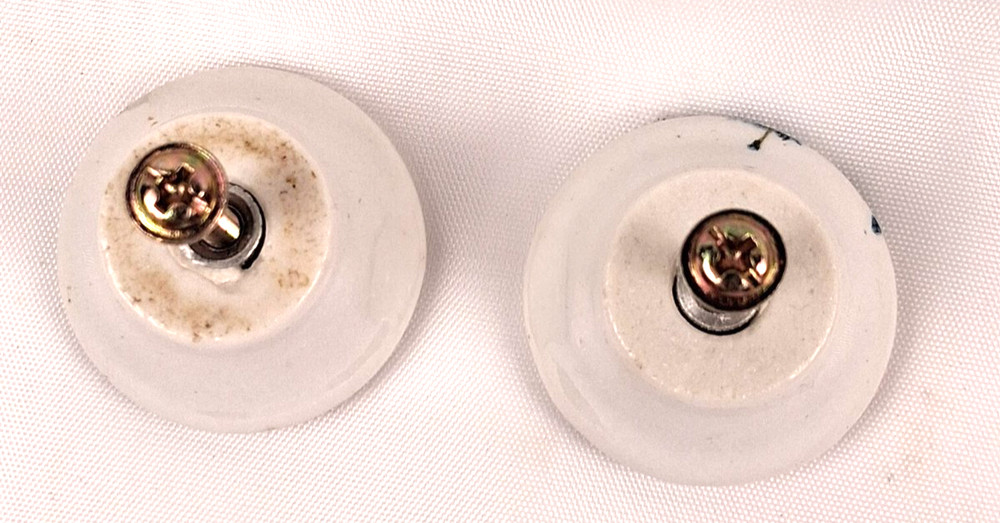 2 VTG White Porcelain Round Drawer Knobs Pulls-Hand Painted? Pretty Cat Artwork