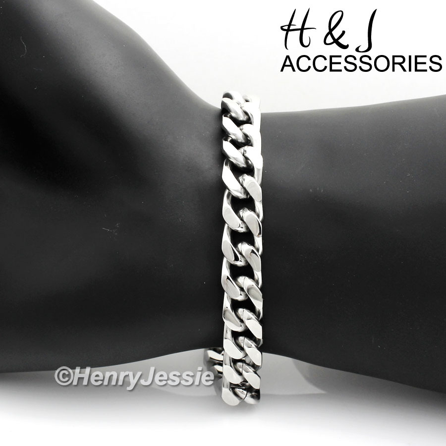 7"-11"MEN 316L Stainless Steel 9mm Silver Cuban Curb Link Chain Bracelet*B140