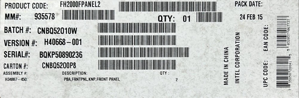Intel FH2000FPANEL2 Spare Front Control Panel Kit for H2000G family OPEN BOX
