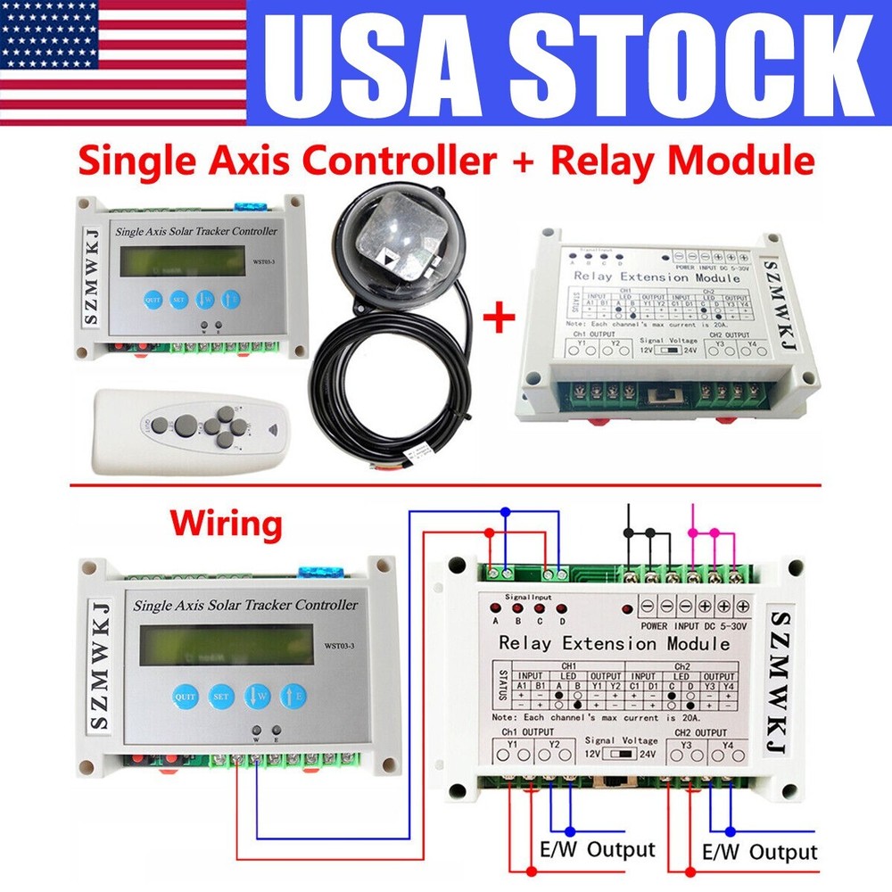 US Single Axis Solar Panel Tracking Tracker Controller W/ Relay Extension Module