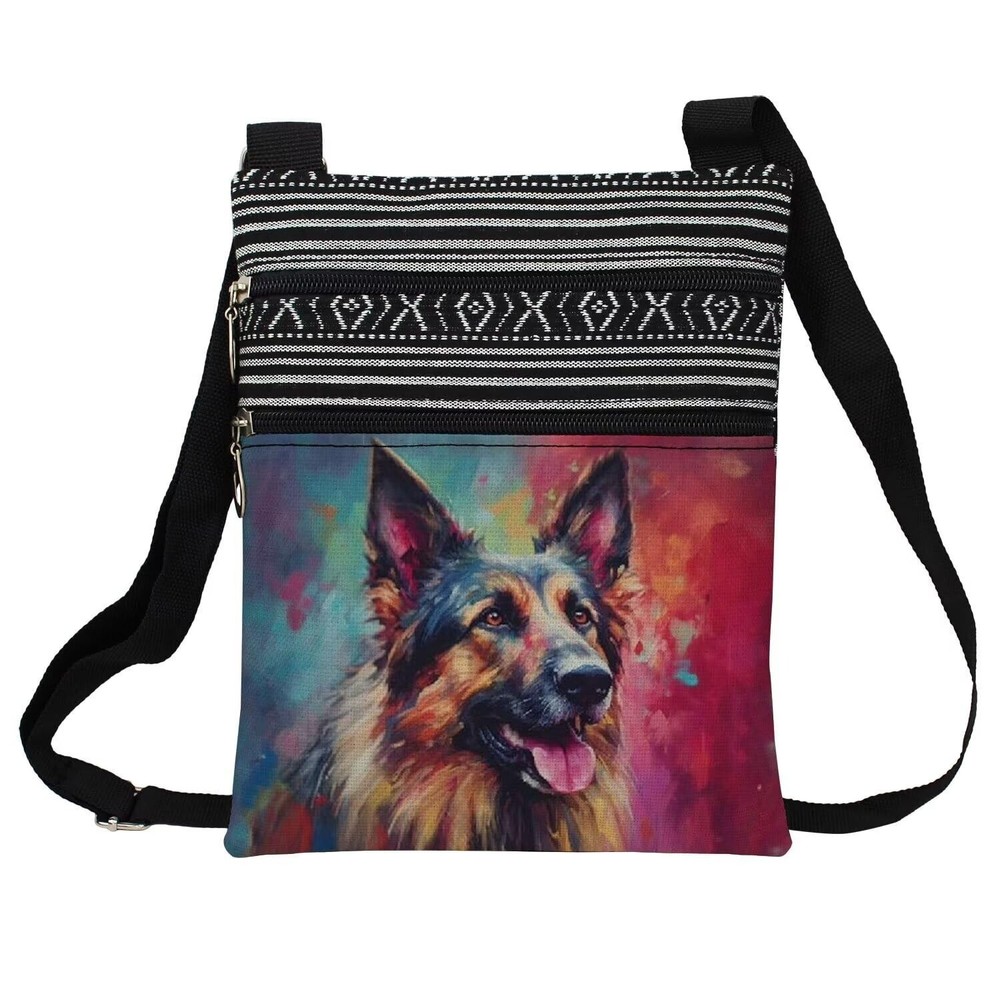 German Shepherd Dog Messenger Bag Small Ethnic Pattern Printed Adjustable Str...