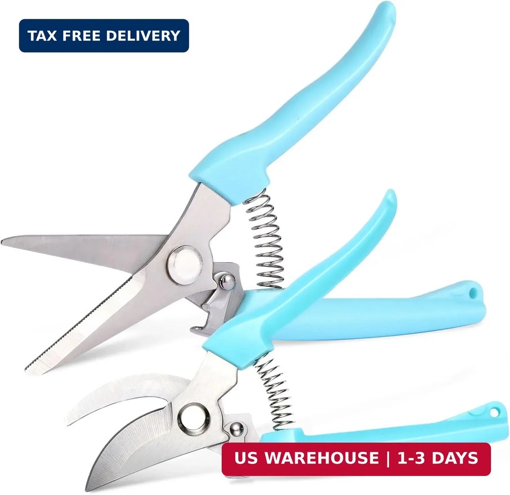 2 Pack Pruning Shears, Stainless Steel Garden Shears, Sharp Bypass & Straight Bl