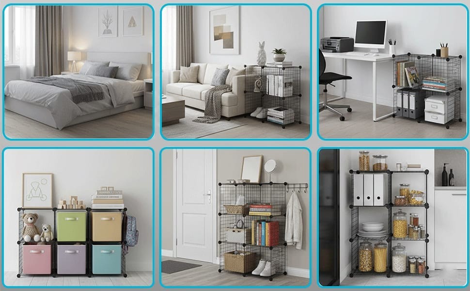 Cube Storage Organizer 4 - Wire Grid Closet and Shelves, Stackable Storage Bin