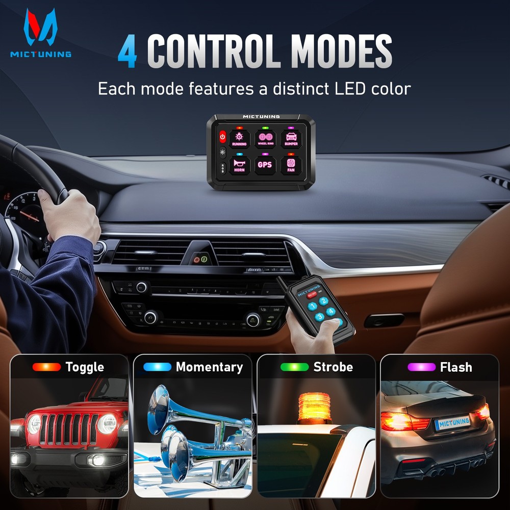 MICTUNING 6/8/12 Gang Switch Panel - Wireless APP Remote Switch Control Circuit