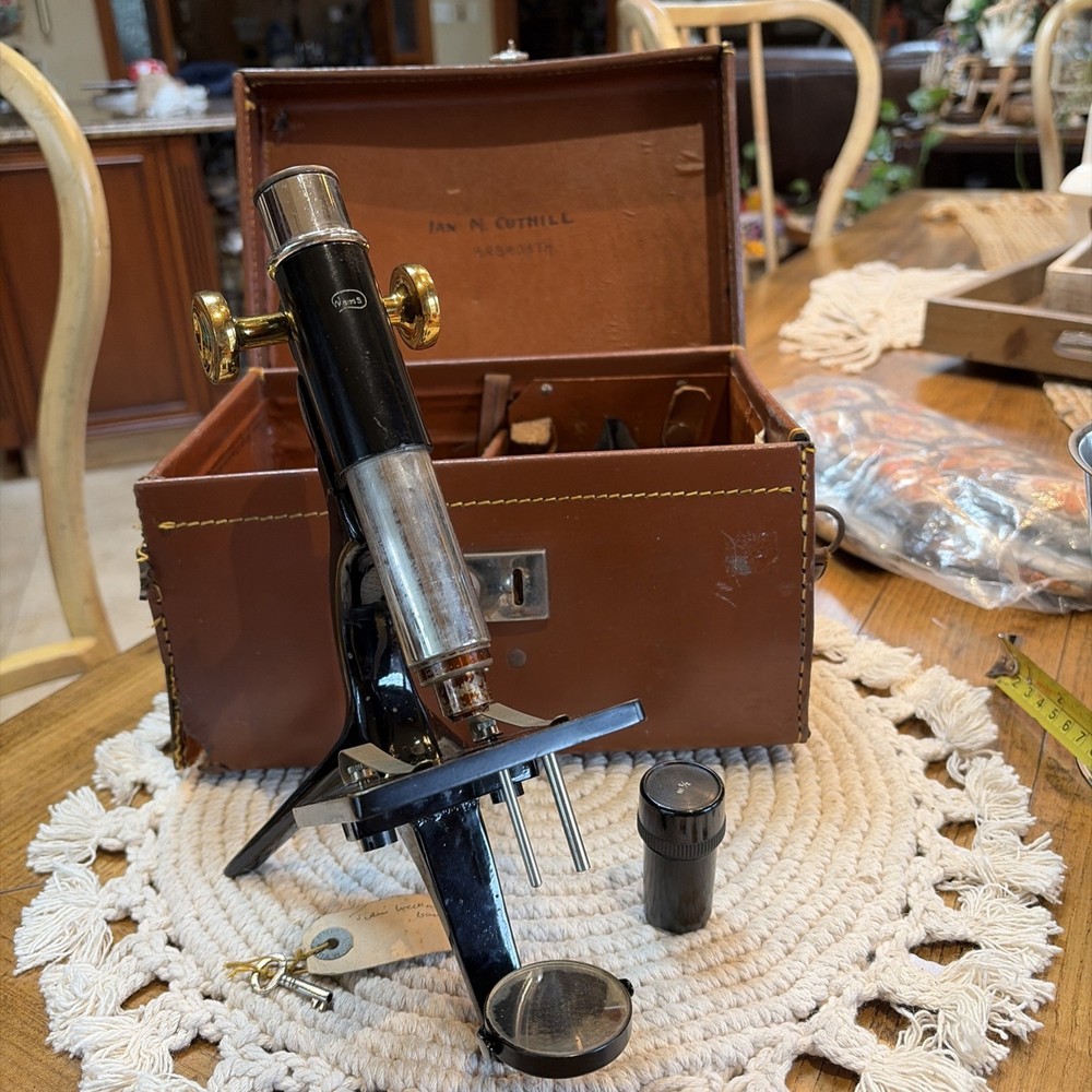 1930's W. Watson & Sons Ltd Microscope Leather carry case & Key Set Instrument