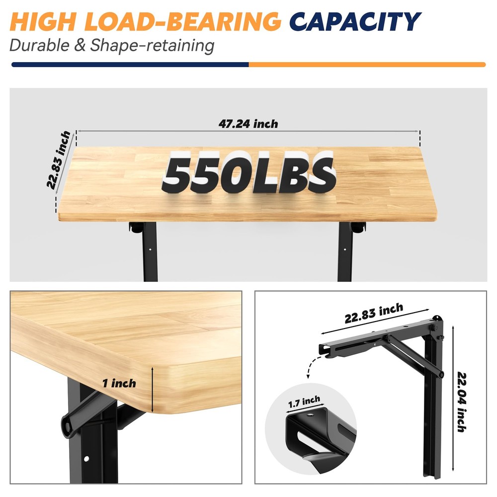 48" Wall Mounted Folding Workbench Heavy Duty Foldable Work Table Collapsible De
