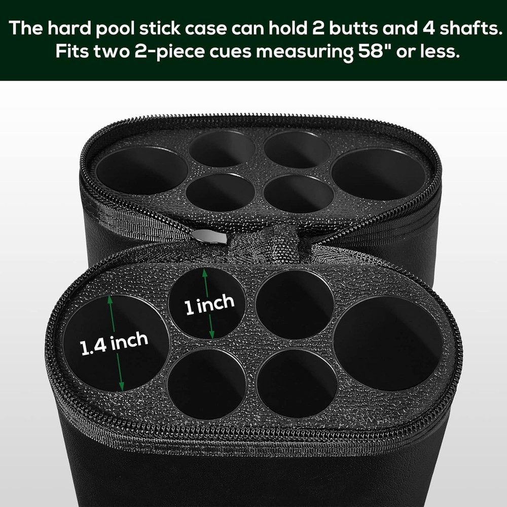 Durable PU Leather Oval Billiard Cue Case with Adjustable Strap & 2 Chalk Cubes