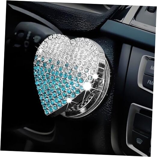 Bling Car Engine Start Button Cover, Cute Heart Shape Diamond Gradient blue