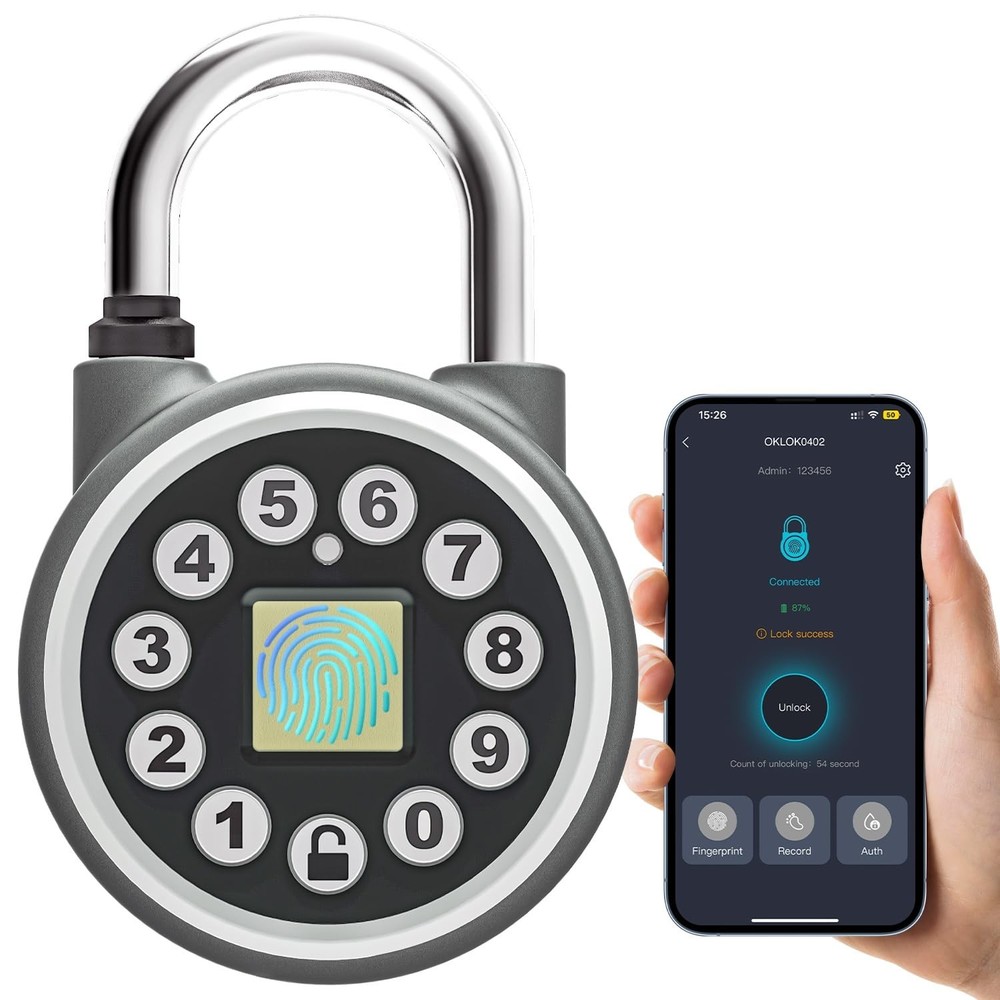 Fingerprint Padlock,Bluetooth Padlock with Code, Water Resistant Smart Padloc...