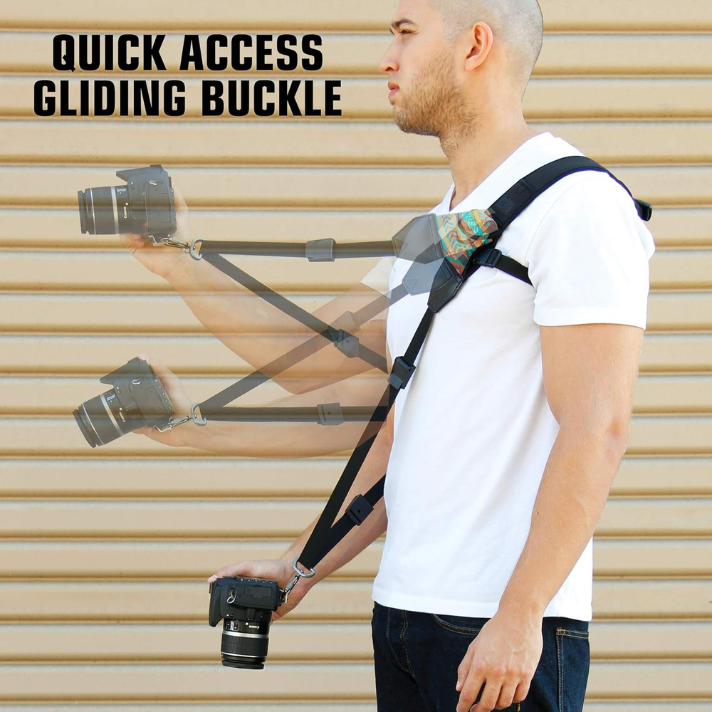 Camera Sling Shoulder Strap - Adjustable Neoprene, Safety Tether, Accessory Pock
