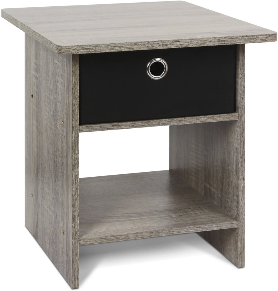 End Table / Side Table / Night Stand with Bin Drawer, Oak Grey/Black