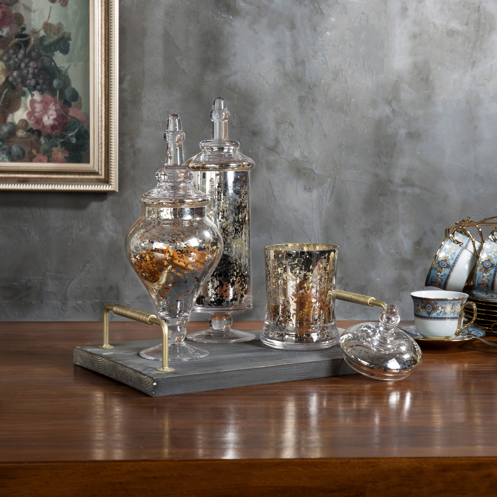 MyGift Set of 3 Silver Mercury Glass Wedding Centerpiece Candy Apothecary Jars