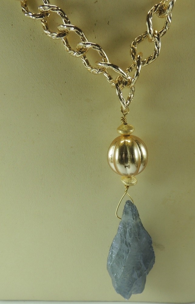 Statement Textured Chain Necklace Rough Blue Quartz Handmade